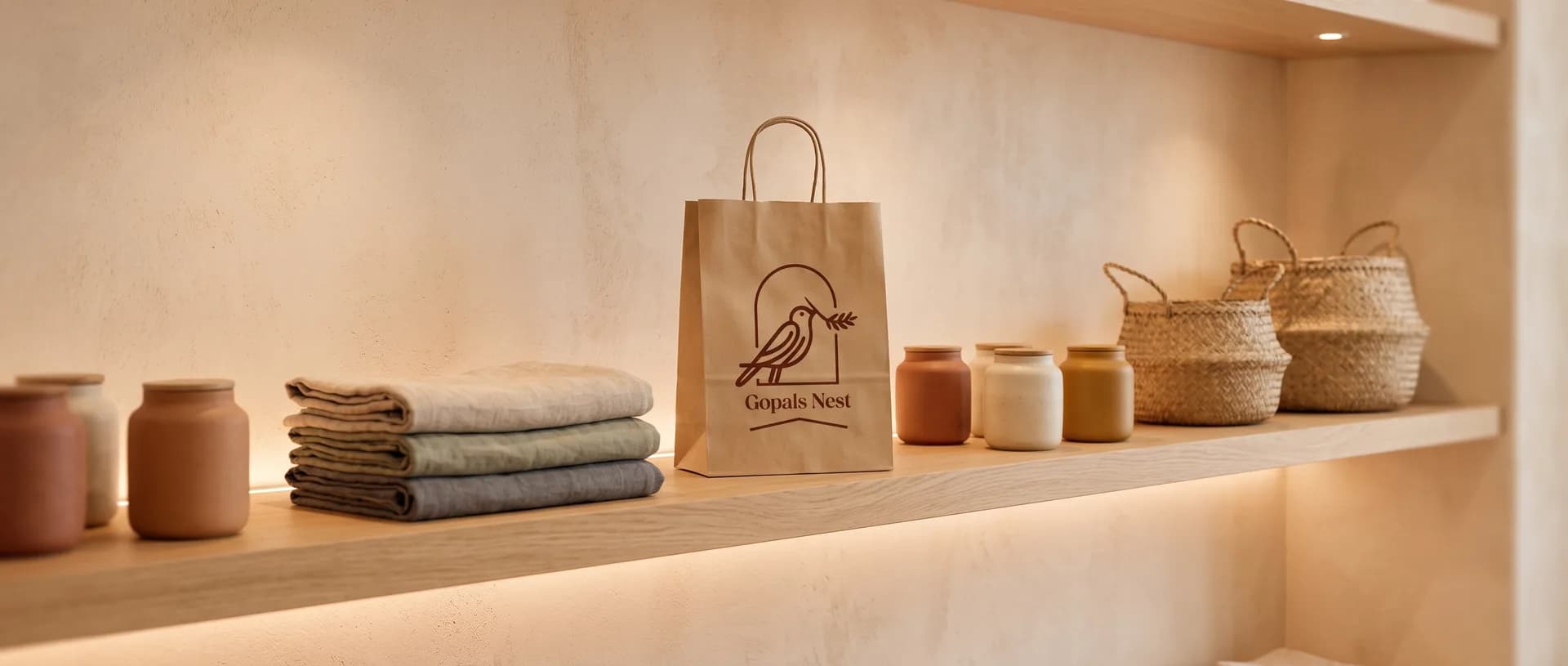 Gopal's Nest brand applications across retail touchpoints