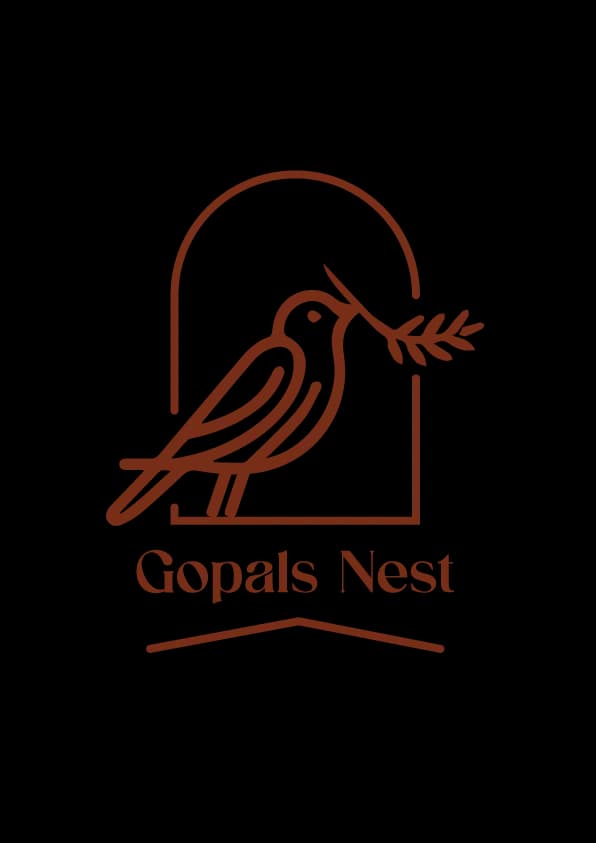 Gopal's Nest brandmark — bird with olive twig inside an arch
