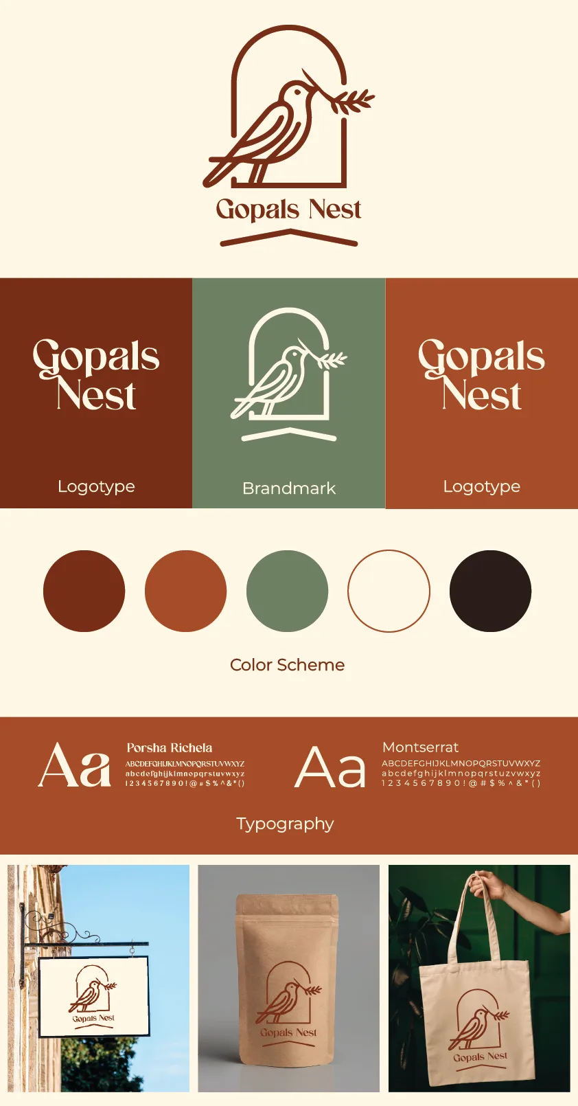 Gopal's Nest primary logo lockup with bird mark and wordmark