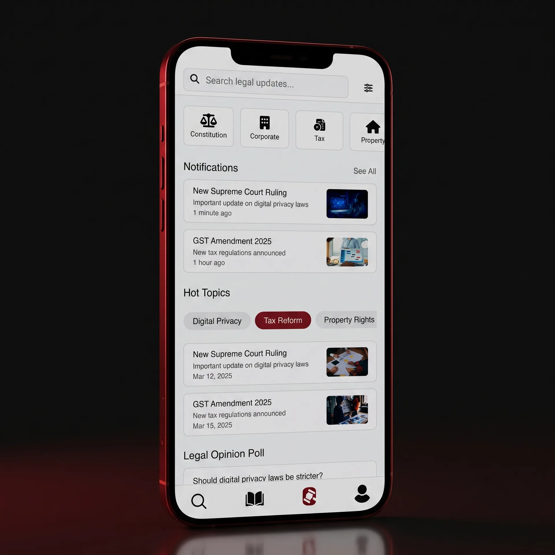 Legalo app phone mockup with insights screen