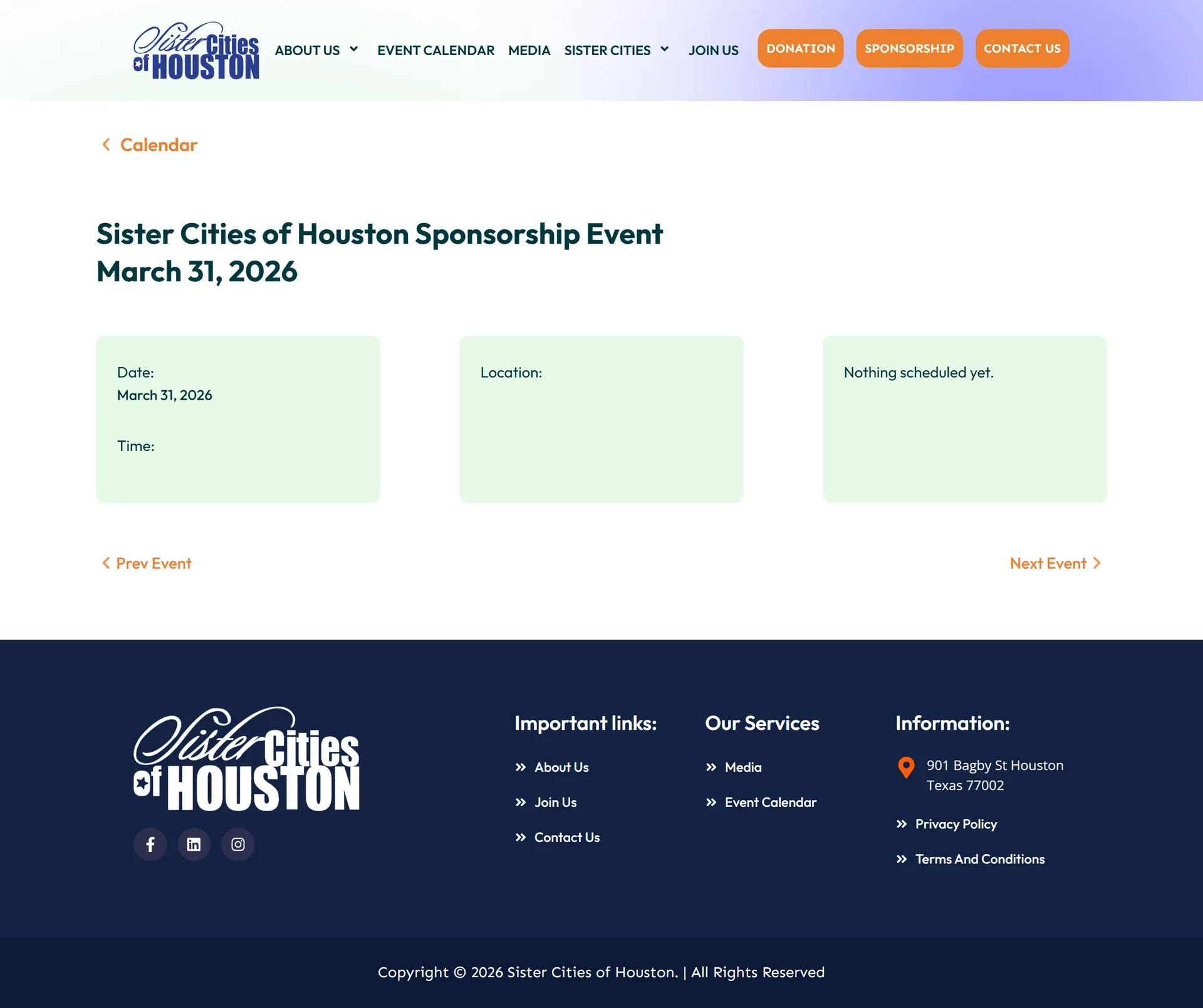 Sister Cities directory page showing Houston's international partnerships